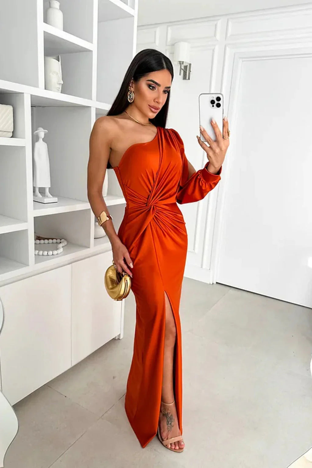 Marie™ - Robe Longue Asymétrique Drapée En Satin