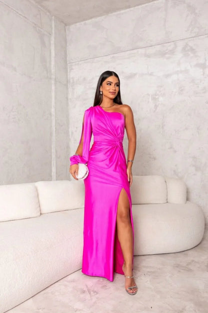 Marie™ - Robe Longue Asymétrique Drapée En Satin